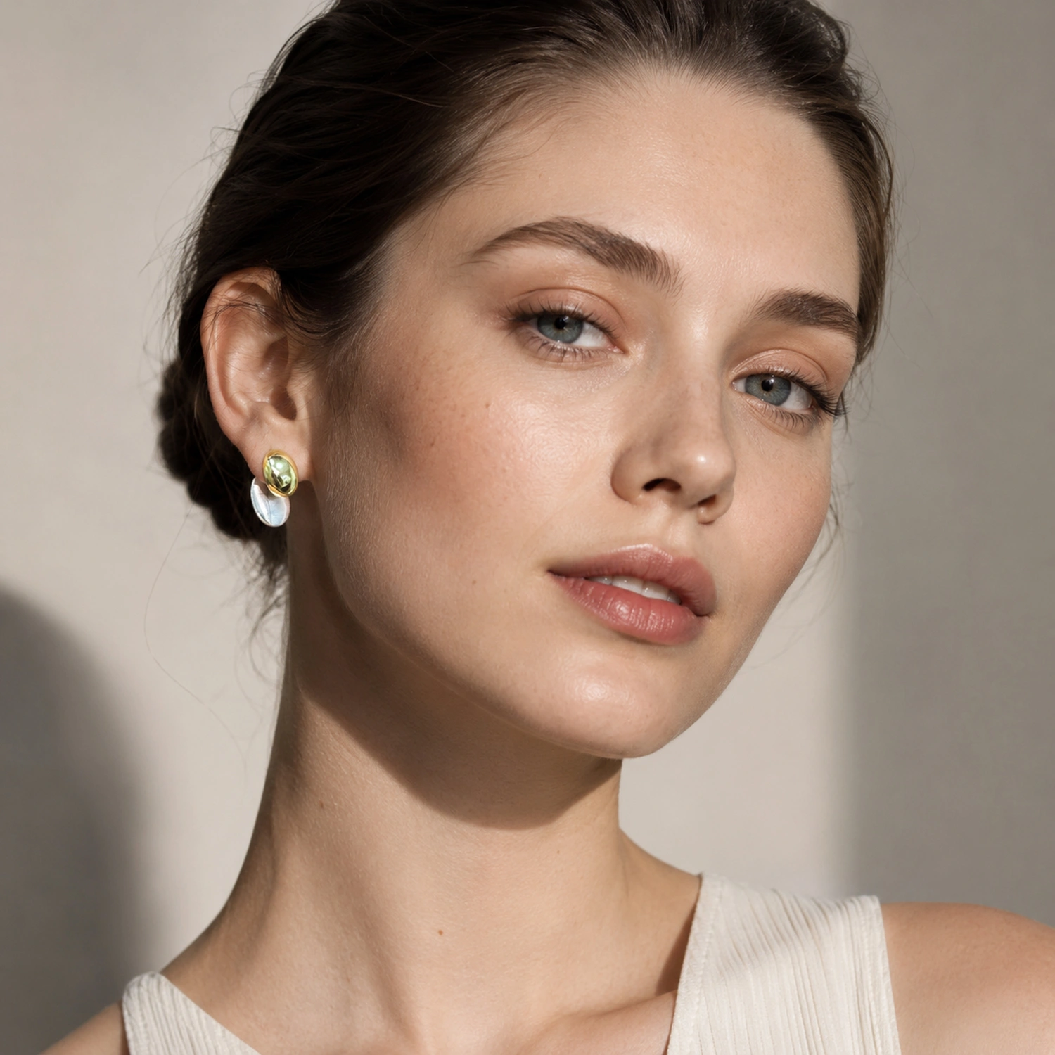 Two-Tone Oval Stud Earrings - Image 2