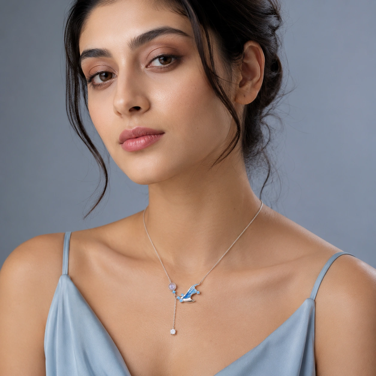 Blue Moon Leaf Drop Necklace - Image 2
