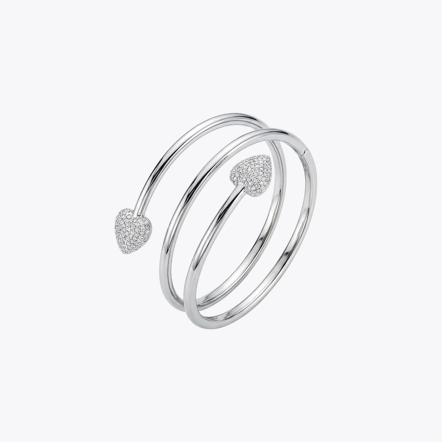 Silver Heart Sparkle Open Cuff Bracelet - Image 3