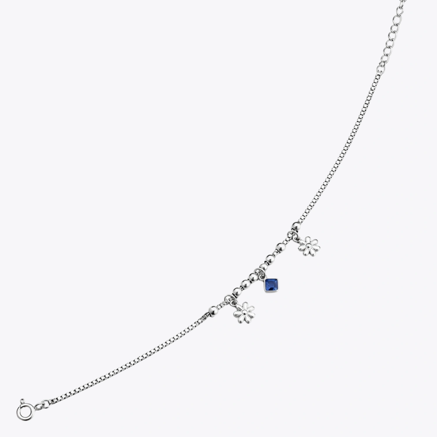 Silver Blue Stone Floral Charm Bracelet - Image 3