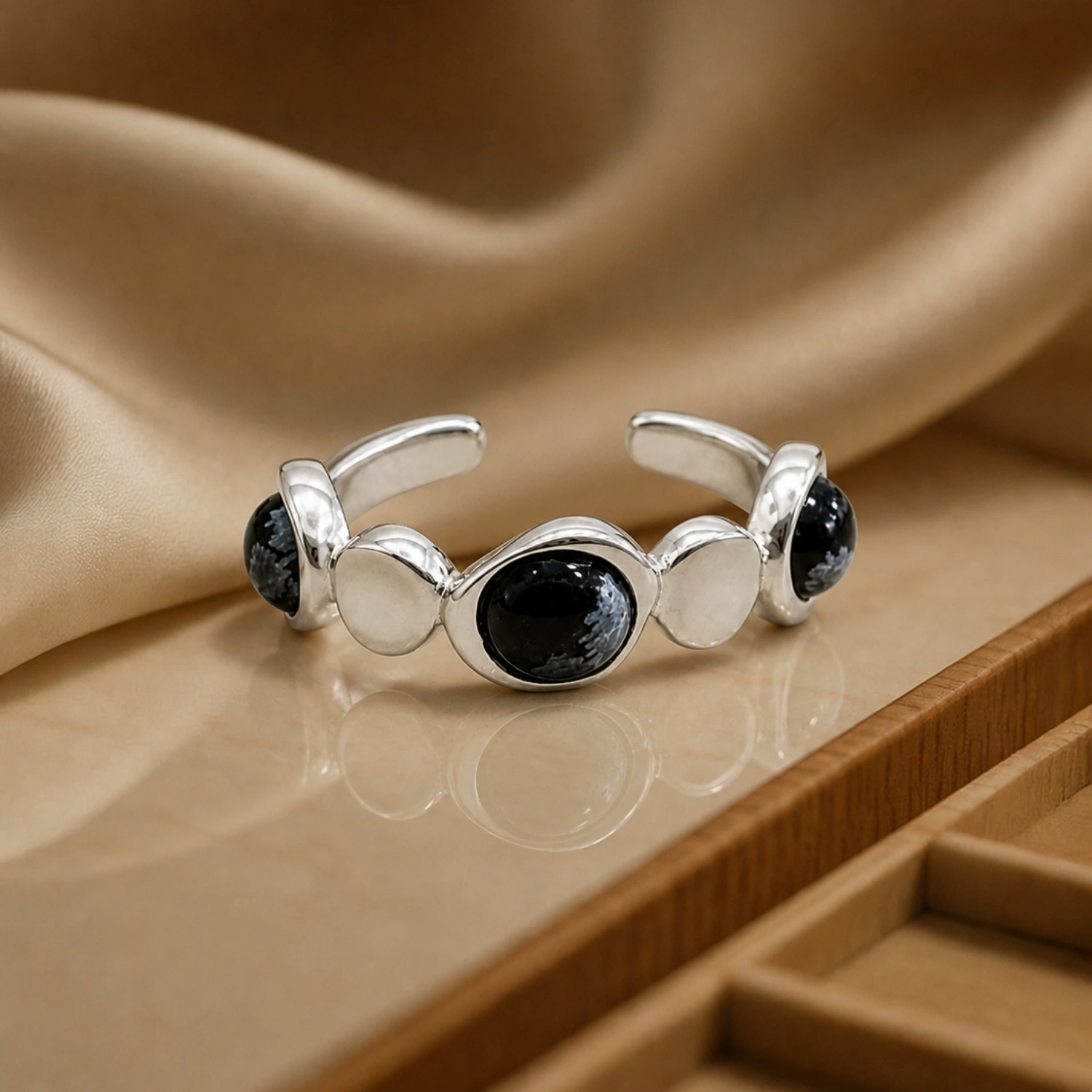 Midnight Pebble Silver Ring