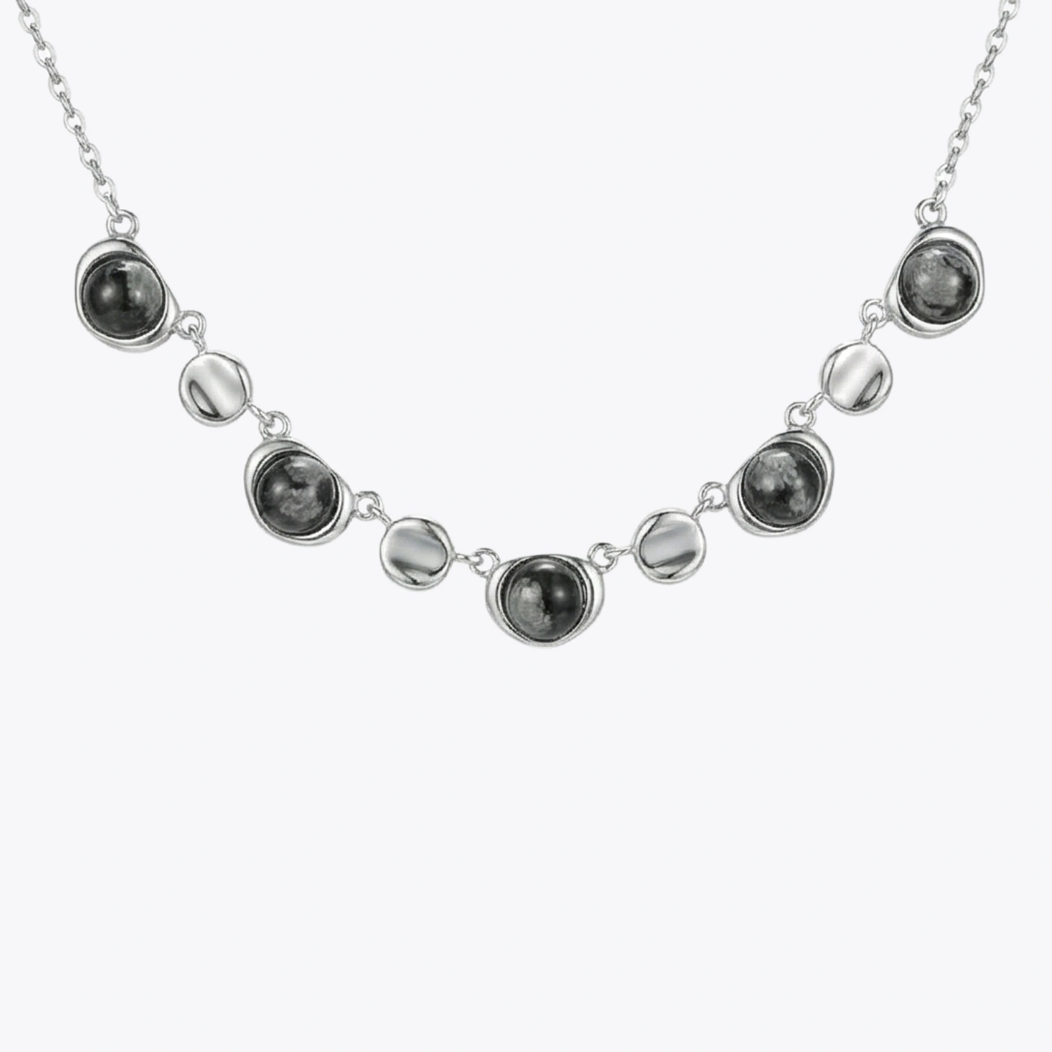 Midnight Pebble Silver Necklace & Earrings Combo - Image 4