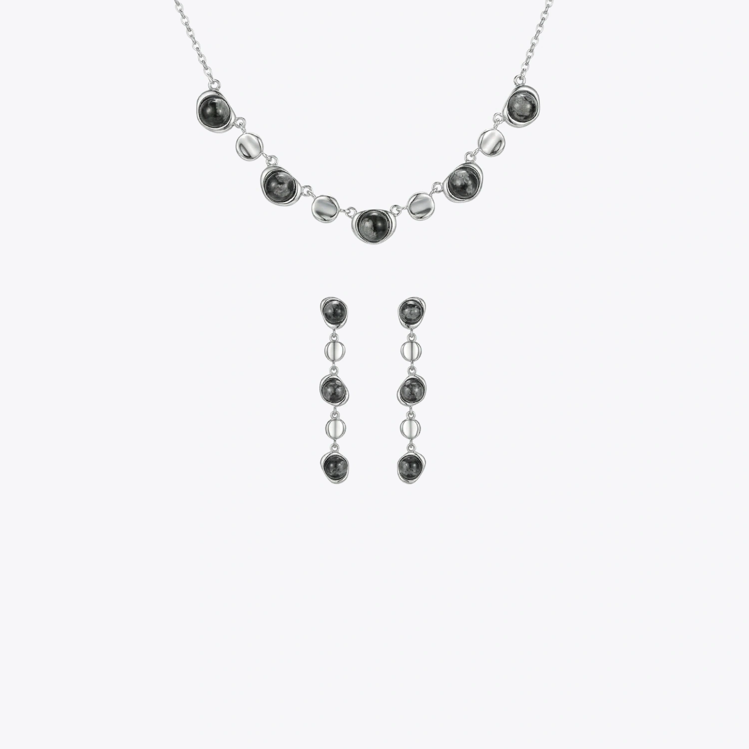 Midnight Pebble Silver Necklace & Earrings Combo - Image 3