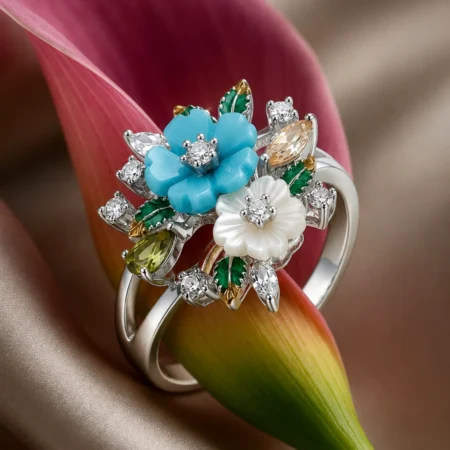Aqua Bloom Statement Ring