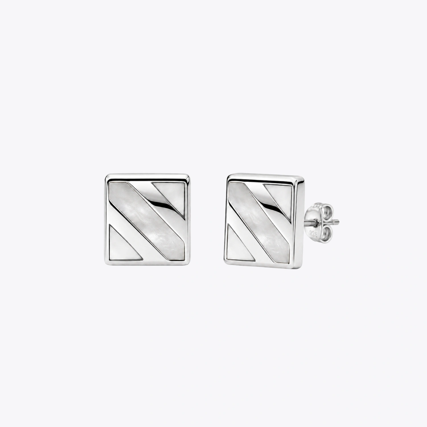 Geometric Silver Square Stud Earrings - Image 3