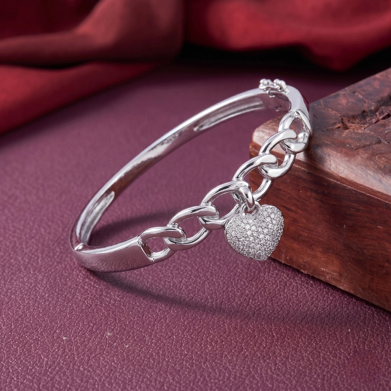 Silver Heart Charm Link Bracelet