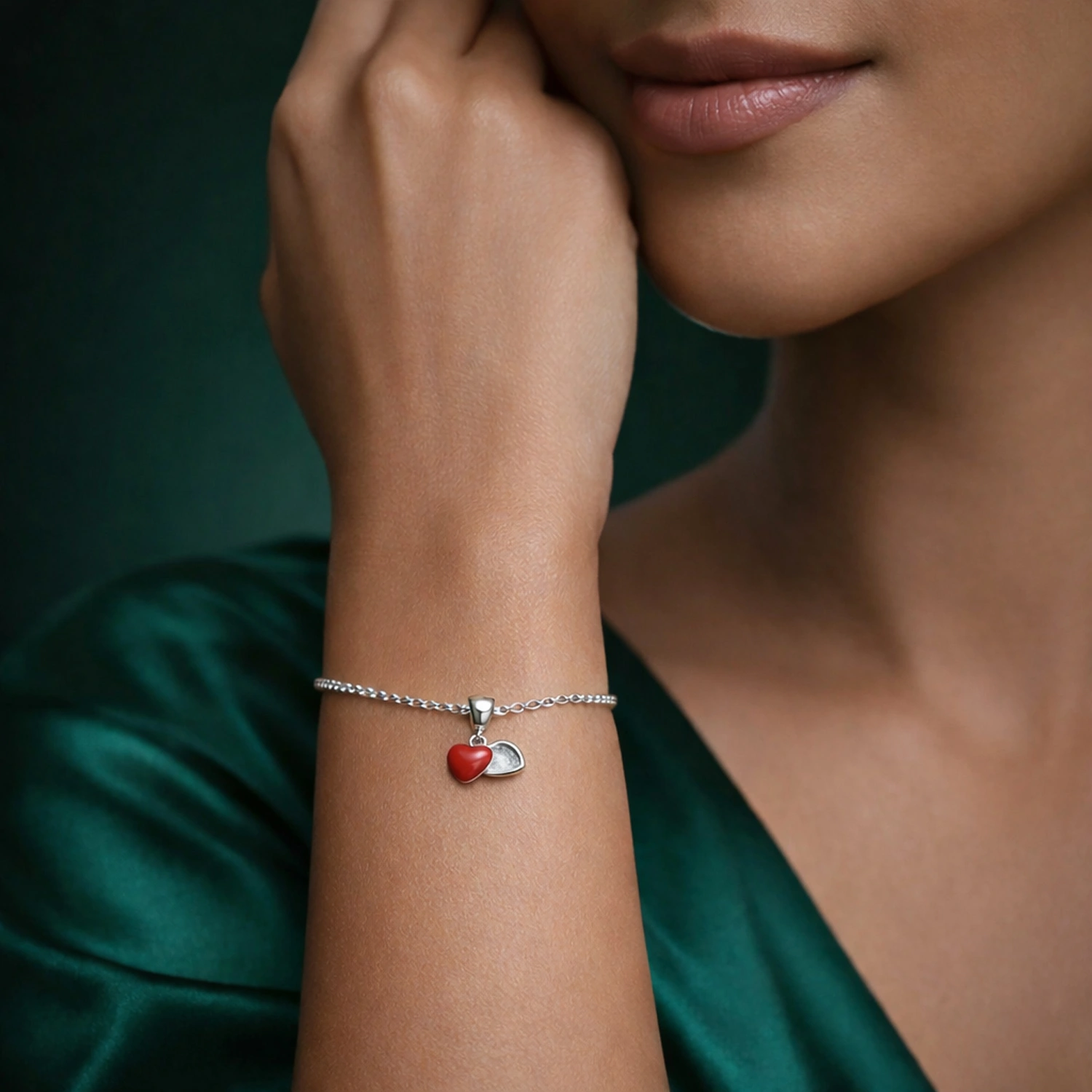 Ruby Heart Duo Charm Bracelet - Image 2