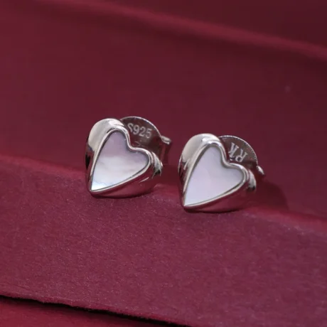 Silver Heart Mother-of-Pearl Stud Earrings