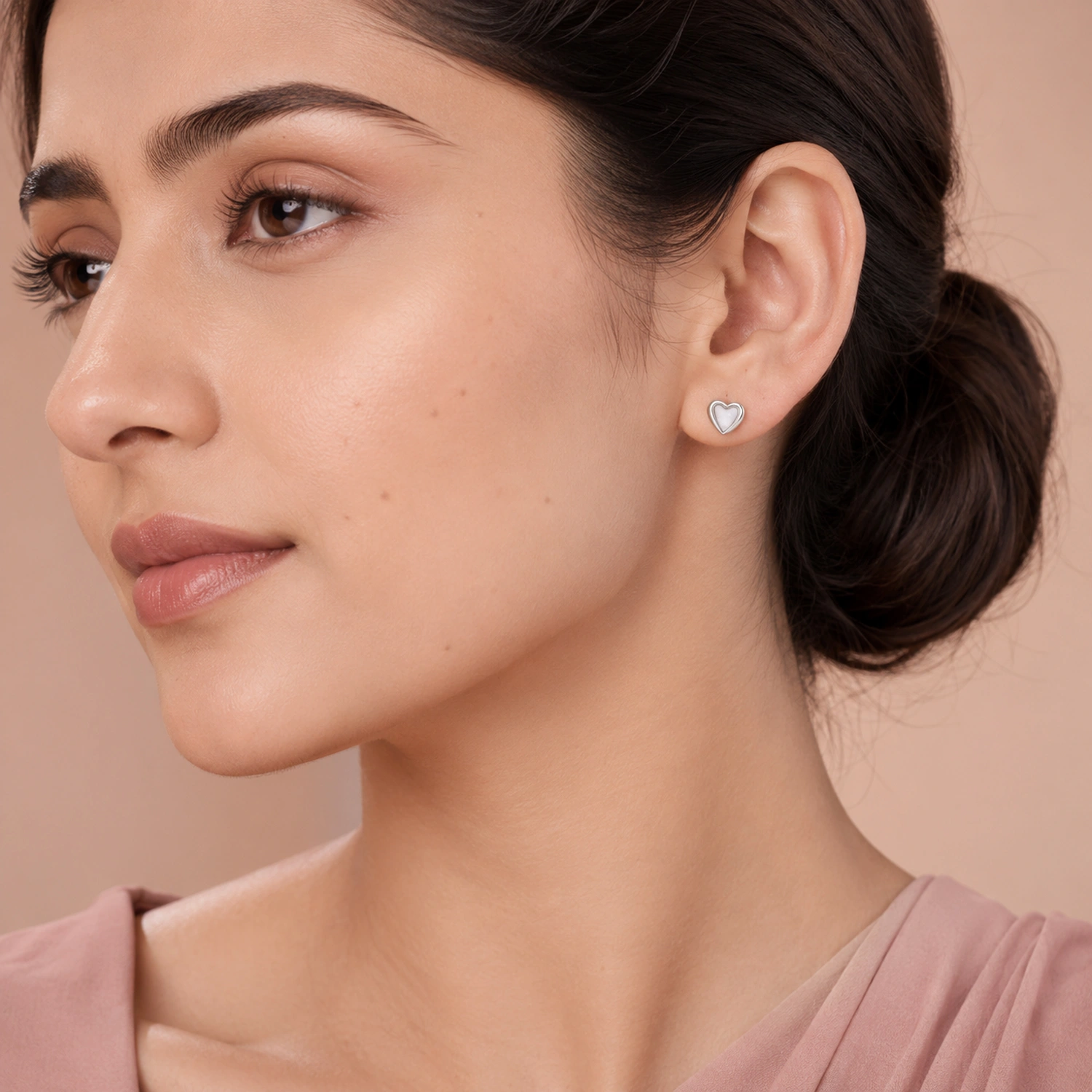 Silver Heart Mother-of-Pearl Stud Earrings - Image 2