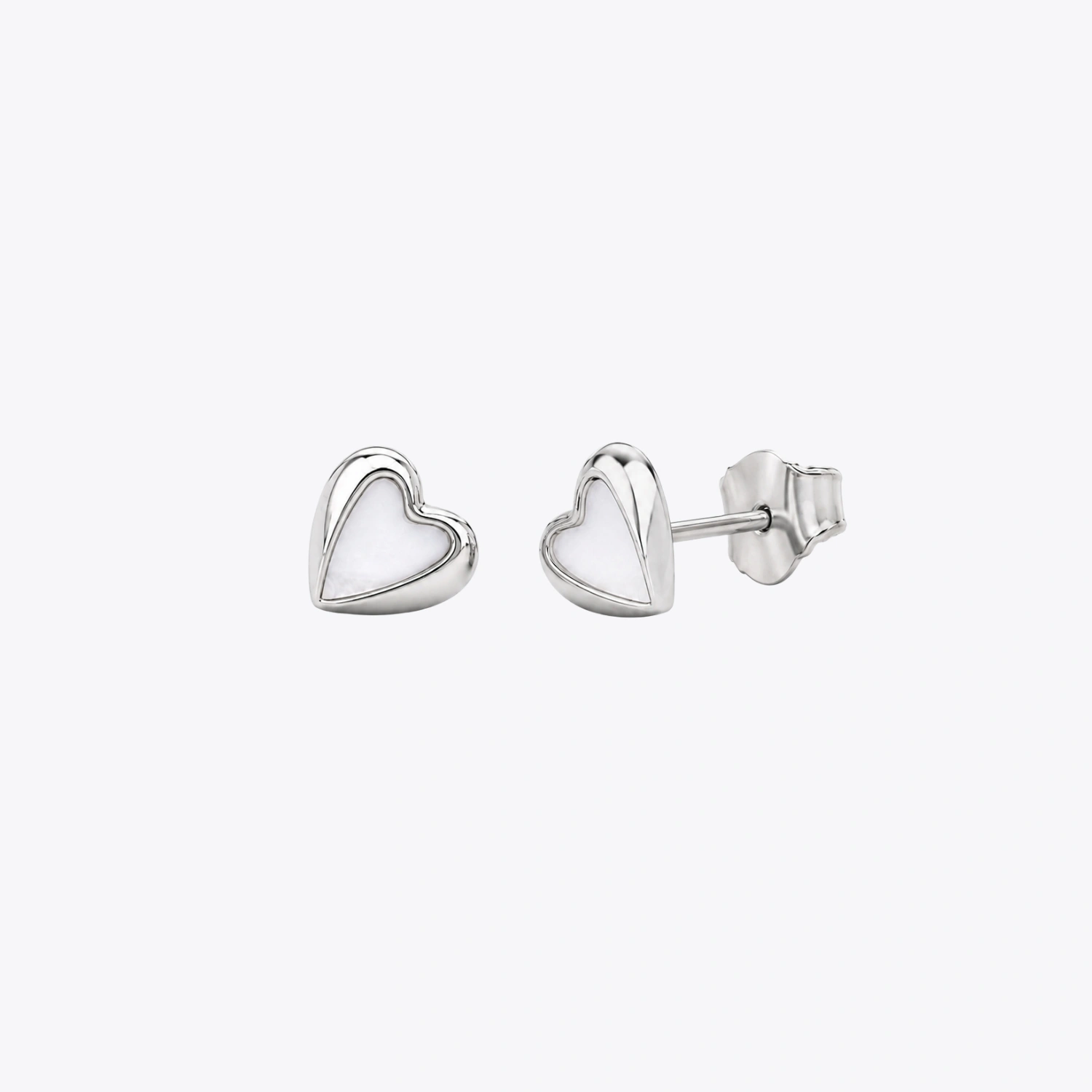 Silver Heart Mother-of-Pearl Stud Earrings - Image 3
