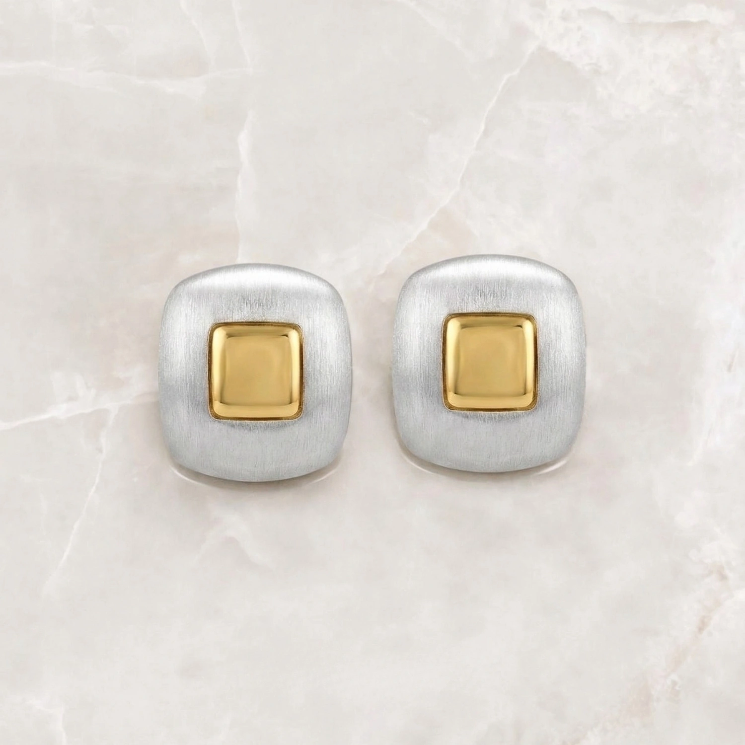 Dual-Tone Square Stud Earrings