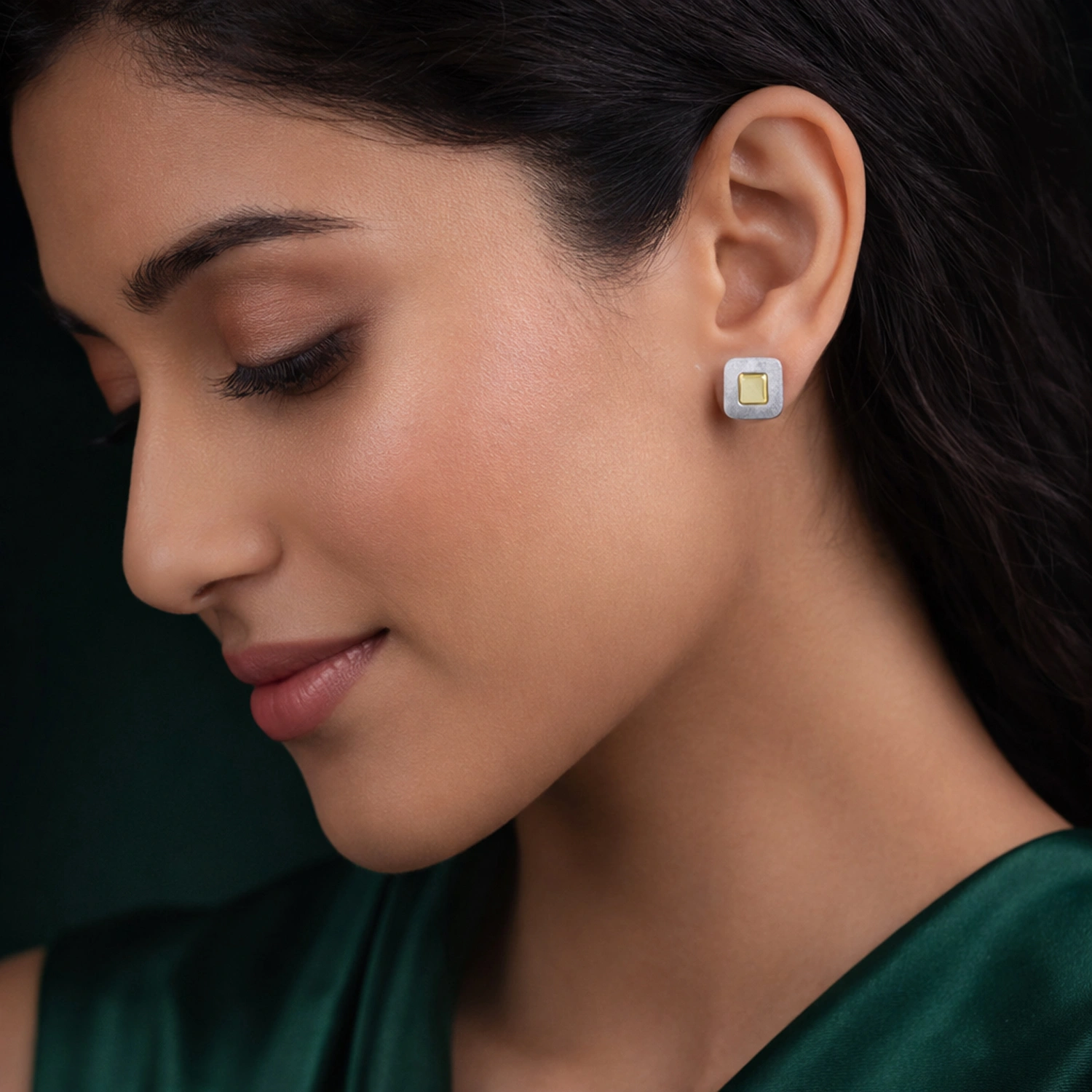 Dual-Tone Square Stud Earrings - Image 2