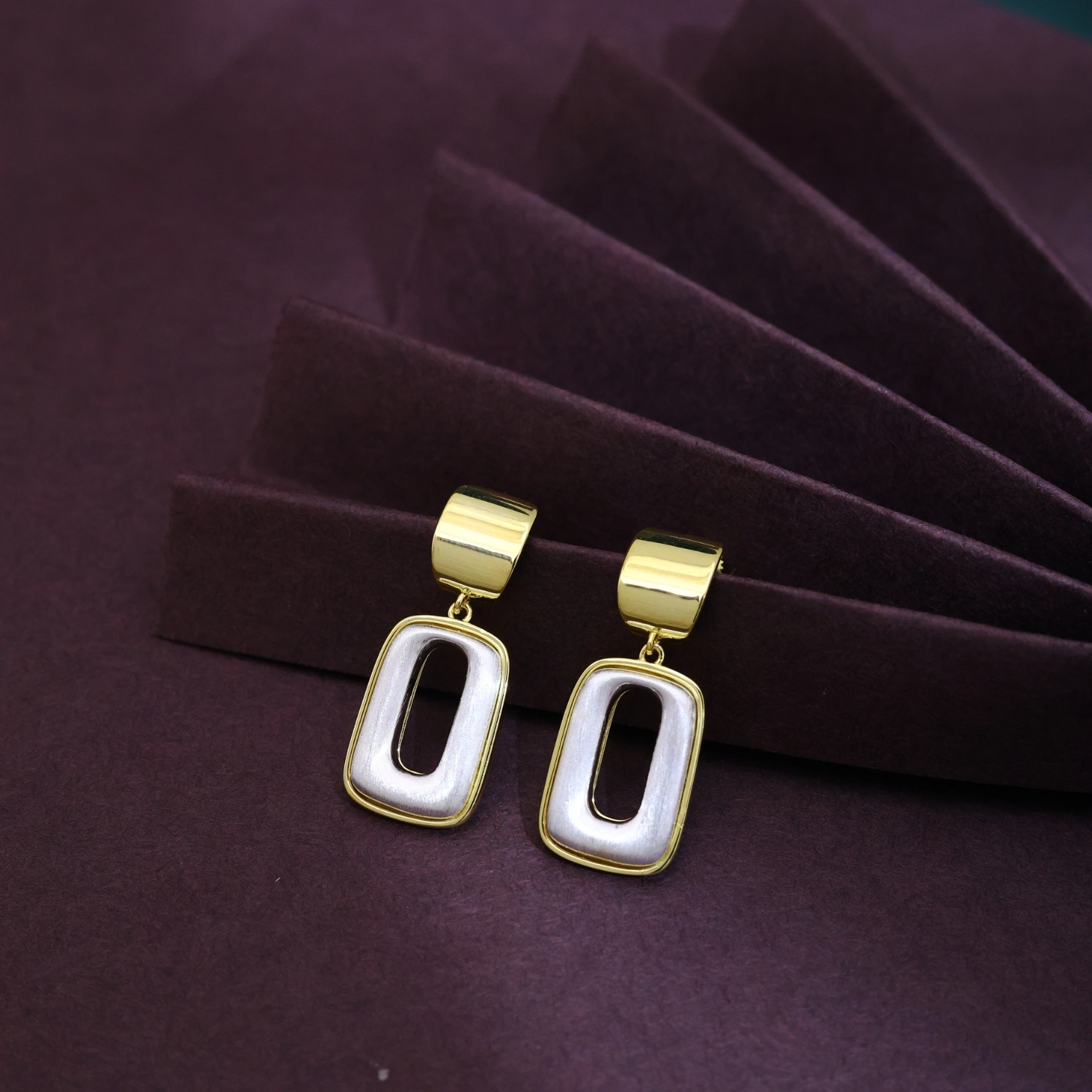Gold & Pearl Rectangular Drop Earrings