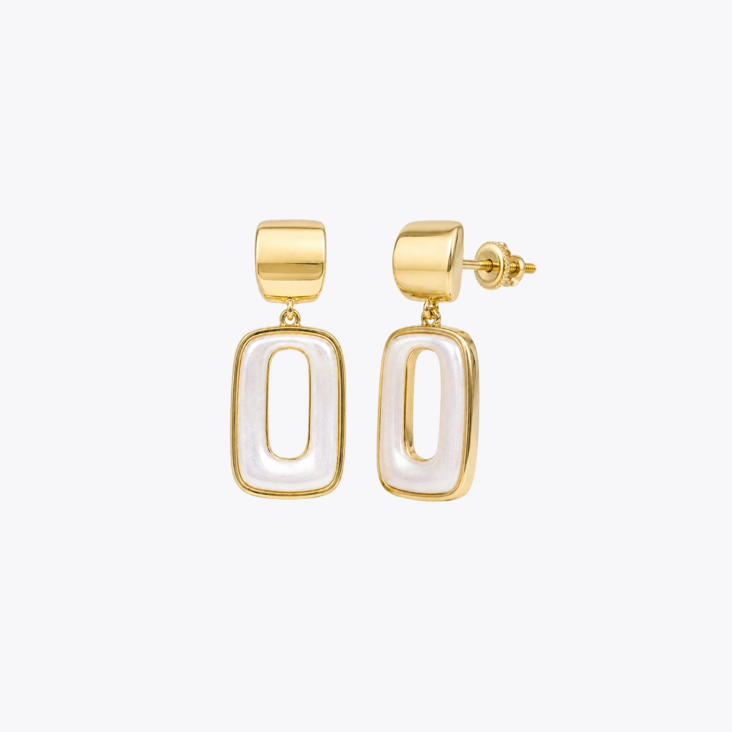 Gold & Pearl Rectangular Drop Earrings - Image 3