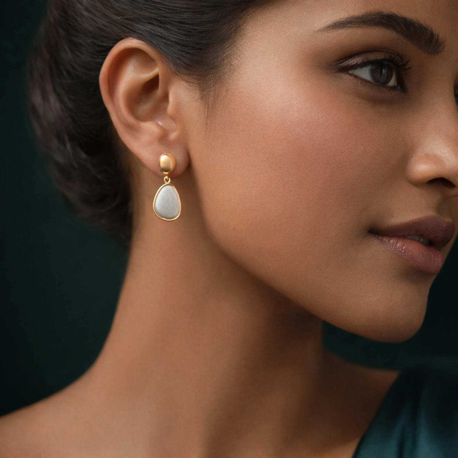 Two-Tone Brushed Teardrop Earrings - Image 2