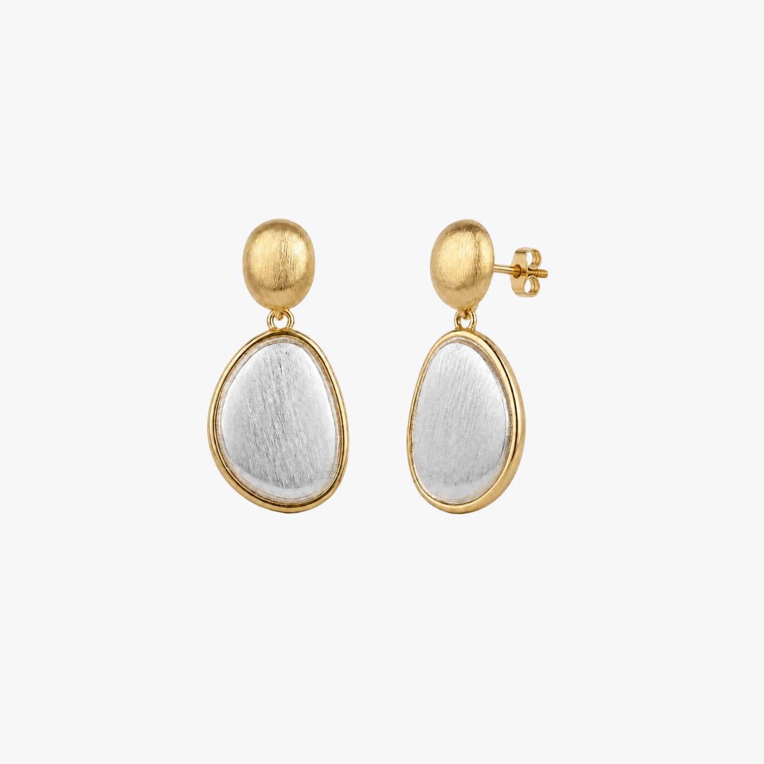Two-Tone Brushed Teardrop Earrings - Image 3