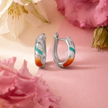 Turquoise Sunset Silver Hoop Earrings
