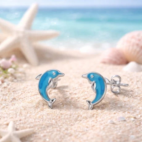 Ocean Dolphin Blue Stud Earrings