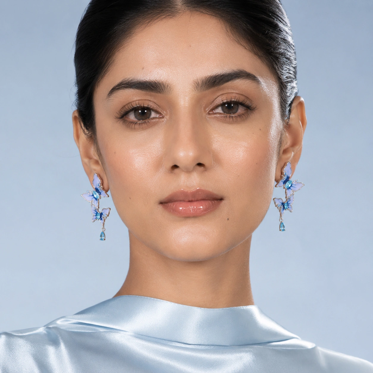 Blue Butterfly Crystal Drop Earrings - Image 2