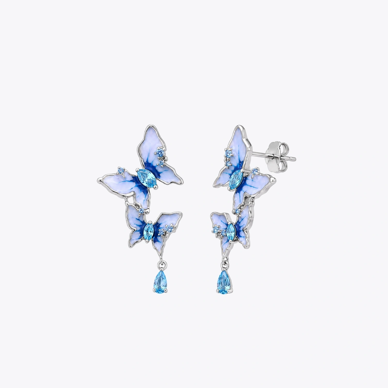 Blue Butterfly Crystal Drop Earrings - Image 3