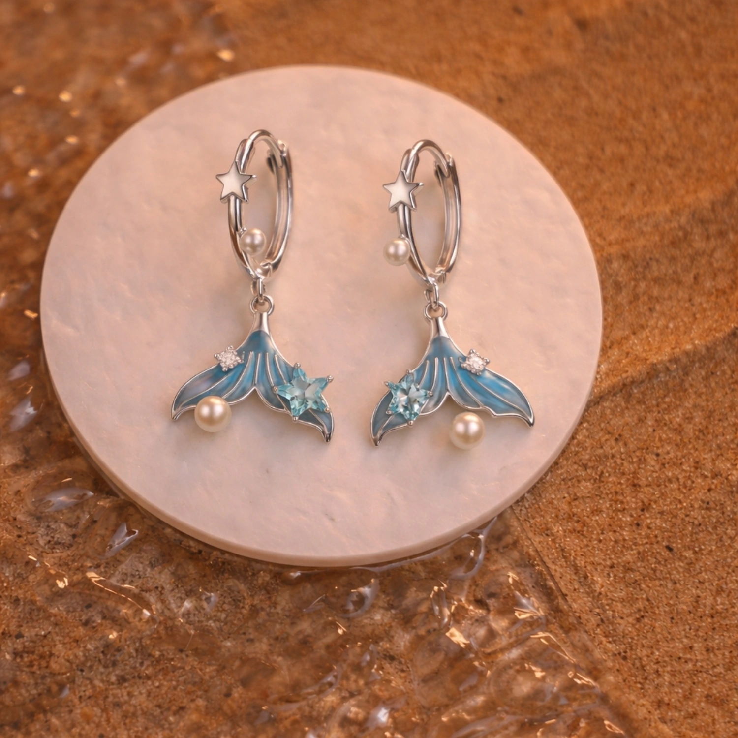 Ocean Tail Star Pearl Drop Earrings