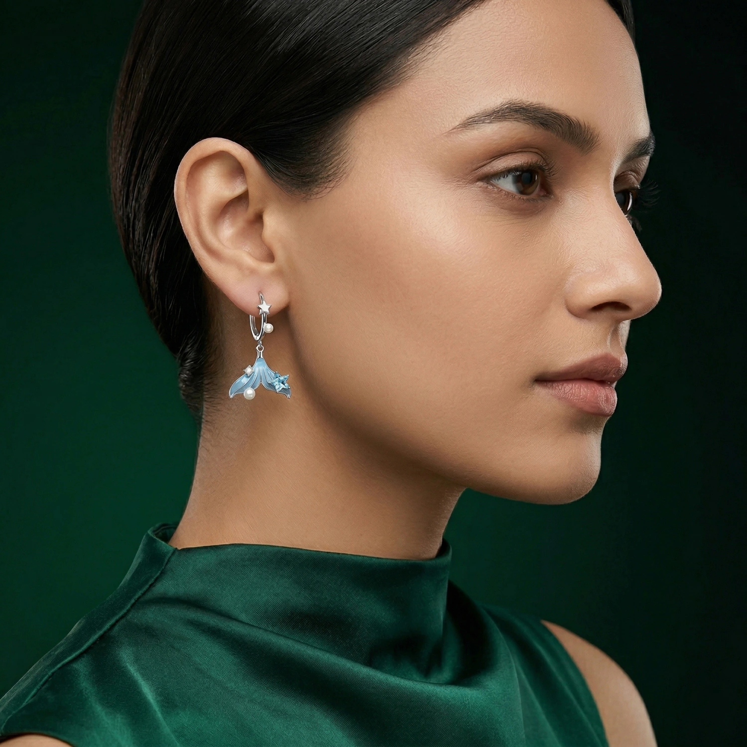 Ocean Tail Star Pearl Drop Earrings - Image 2