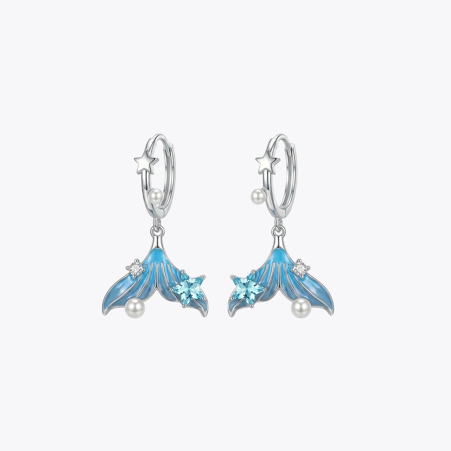 Ocean Tail Star Pearl Drop Earrings - Image 3