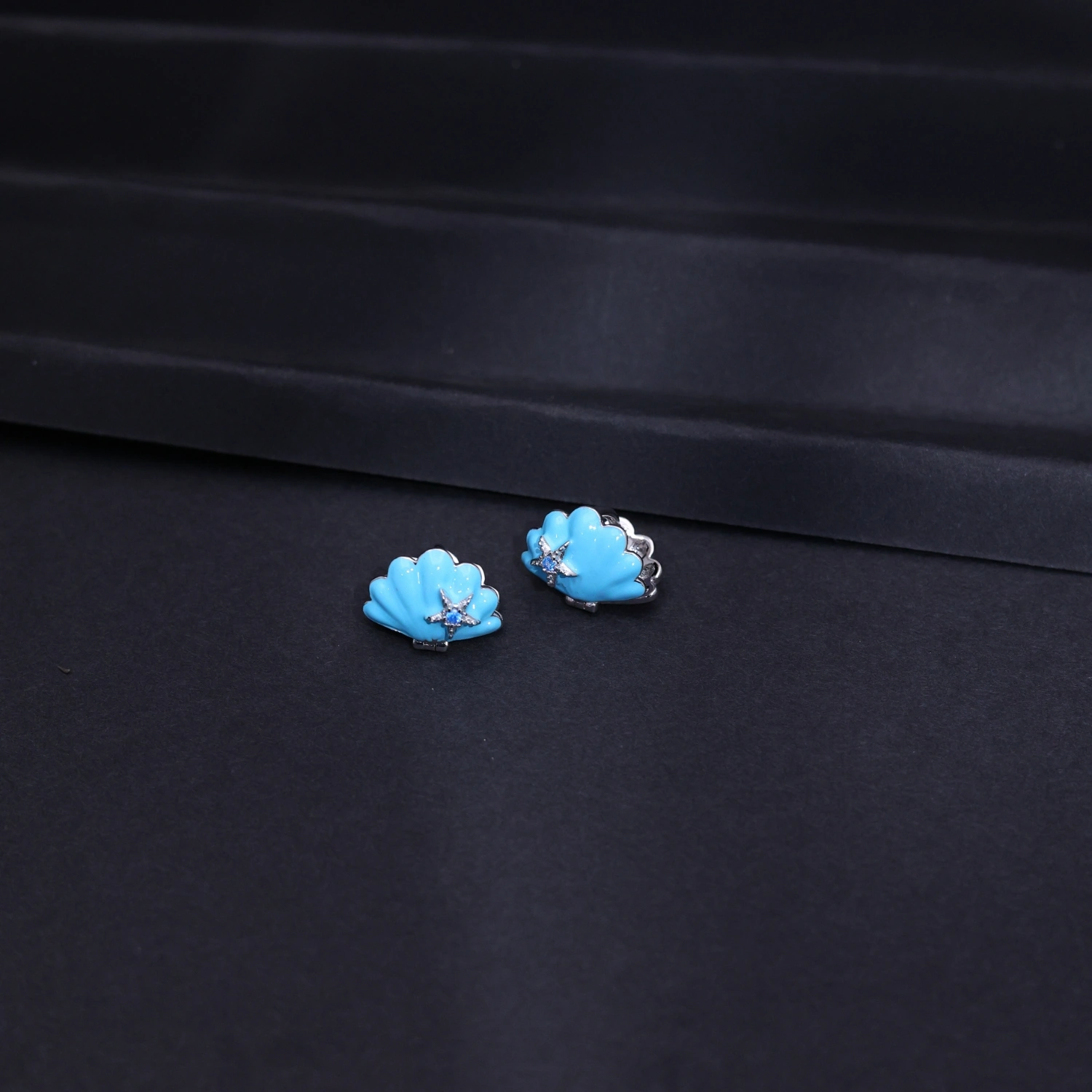 Blue Shell Starfish Stud Earrings