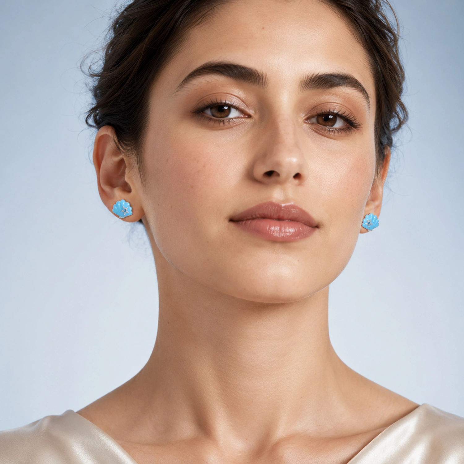 Blue Shell Starfish Stud Earrings - Image 2