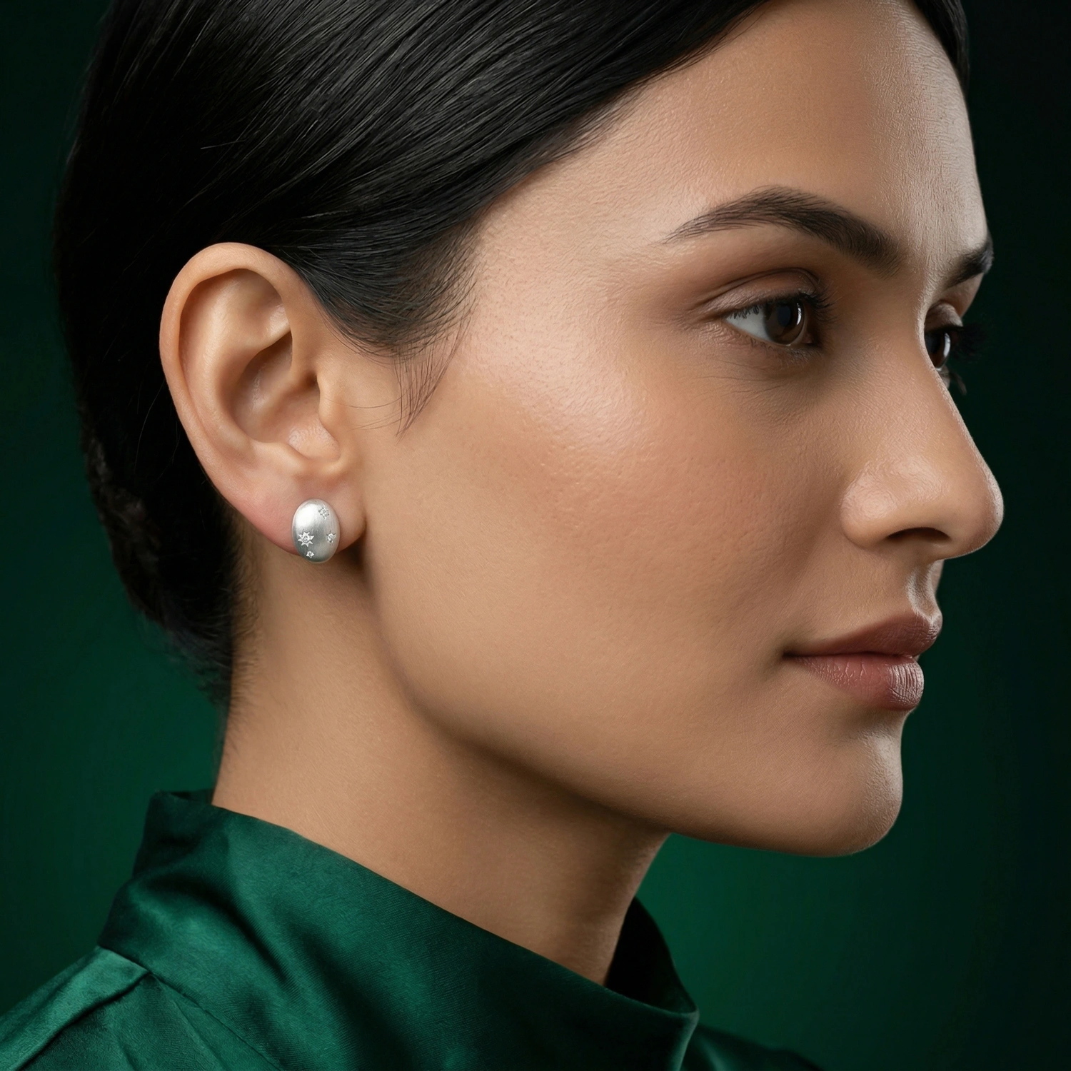 Celestial Oval Silver Stud Earrings - Image 2