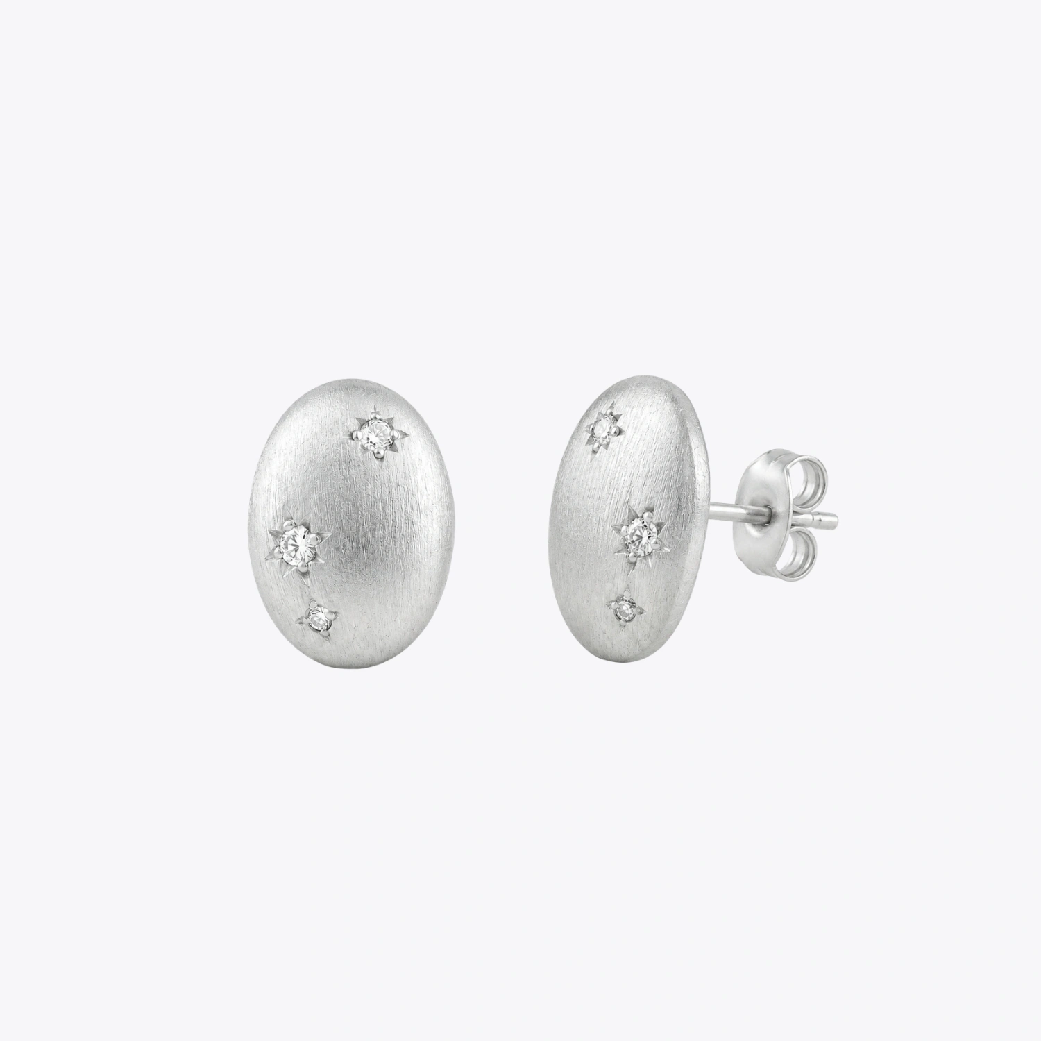 Celestial Oval Silver Stud Earrings - Image 3