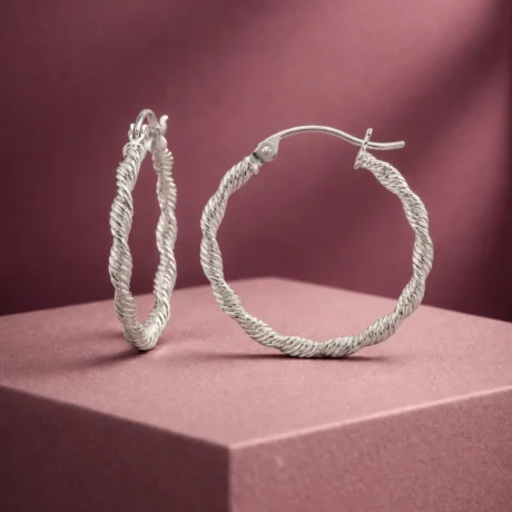 Twisted Rope Silver Hoop Earrings