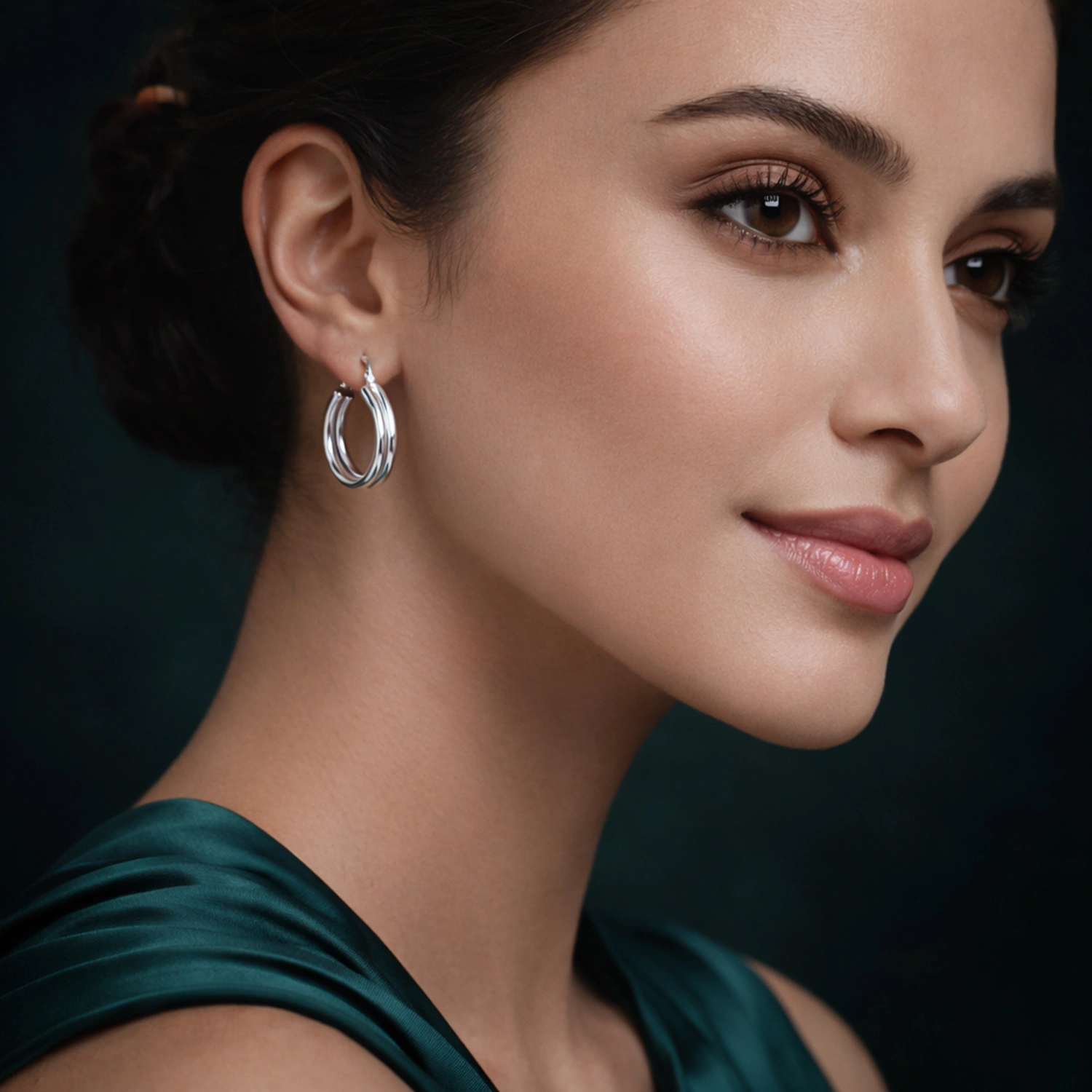 Silver Dual-Line Hoop Earrings - Image 2