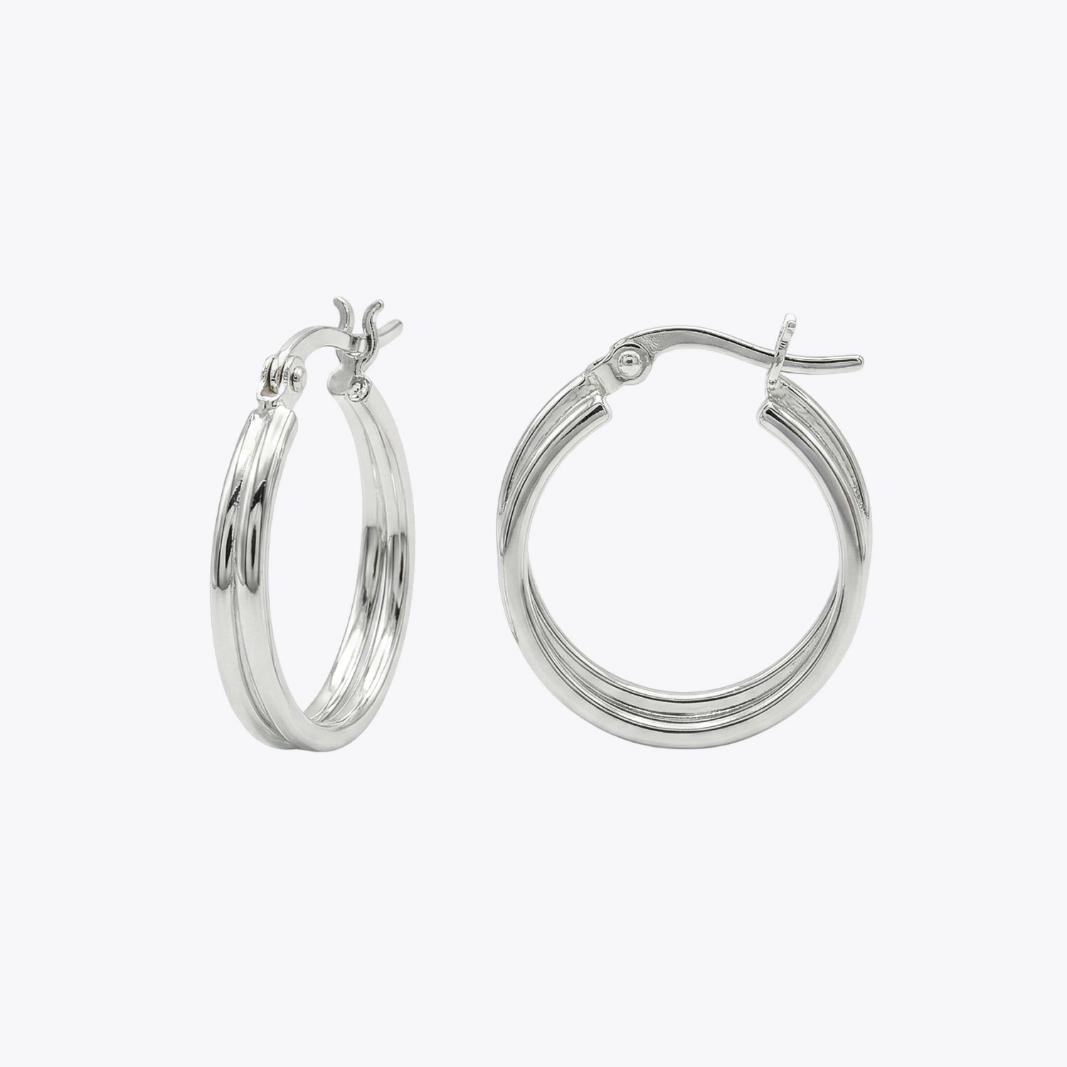 Silver Dual-Line Hoop Earrings - Image 3