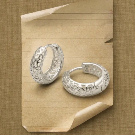 Silver Filigree Huggie Hoop Earrings