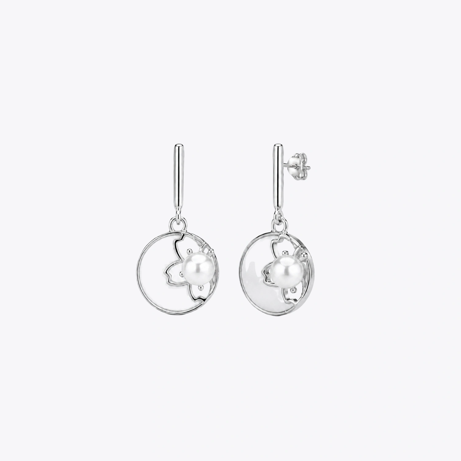 Silver Pearl Bloom Drop Earrings - Image 3