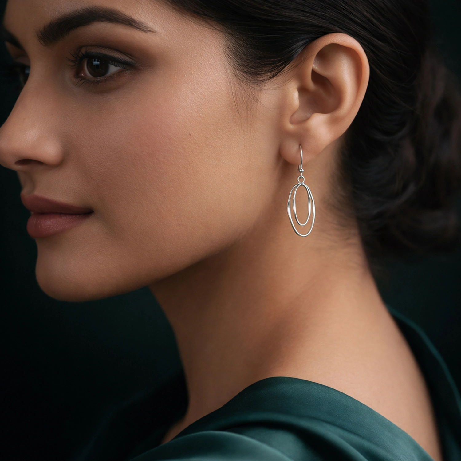 Silver Oval Loop Drop Earrings - Image 2