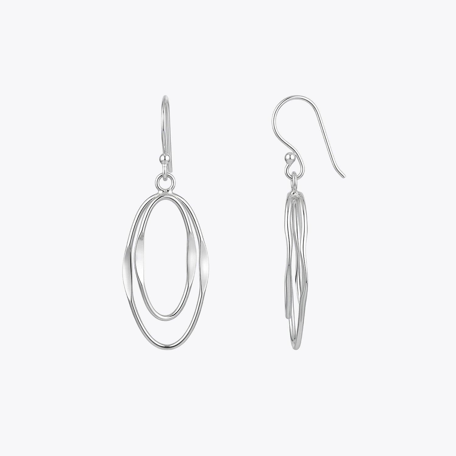 Silver Oval Loop Drop Earrings - Image 3