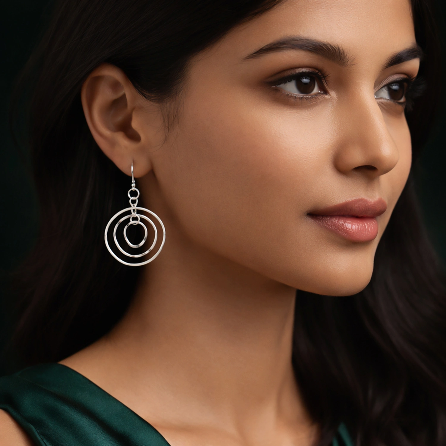 Silver Multi-Circle Drop Earrings - Image 2