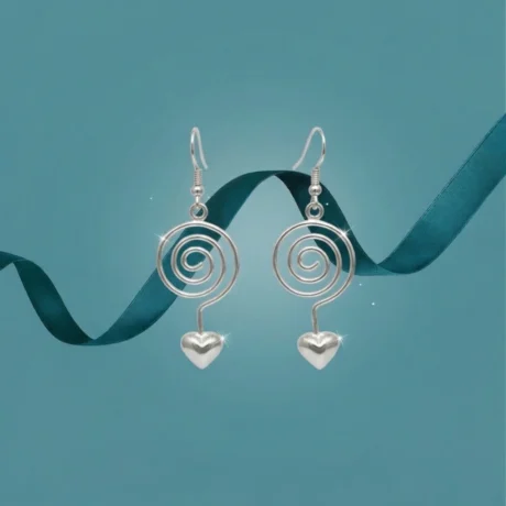 Silver Spiral Heart Drop Earrings
