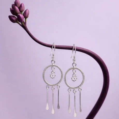 Silver Luna Circle Drop Earrings