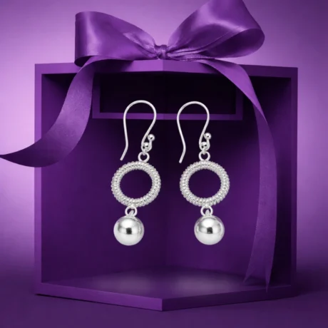 Silver Textured Circle Drop Earrings