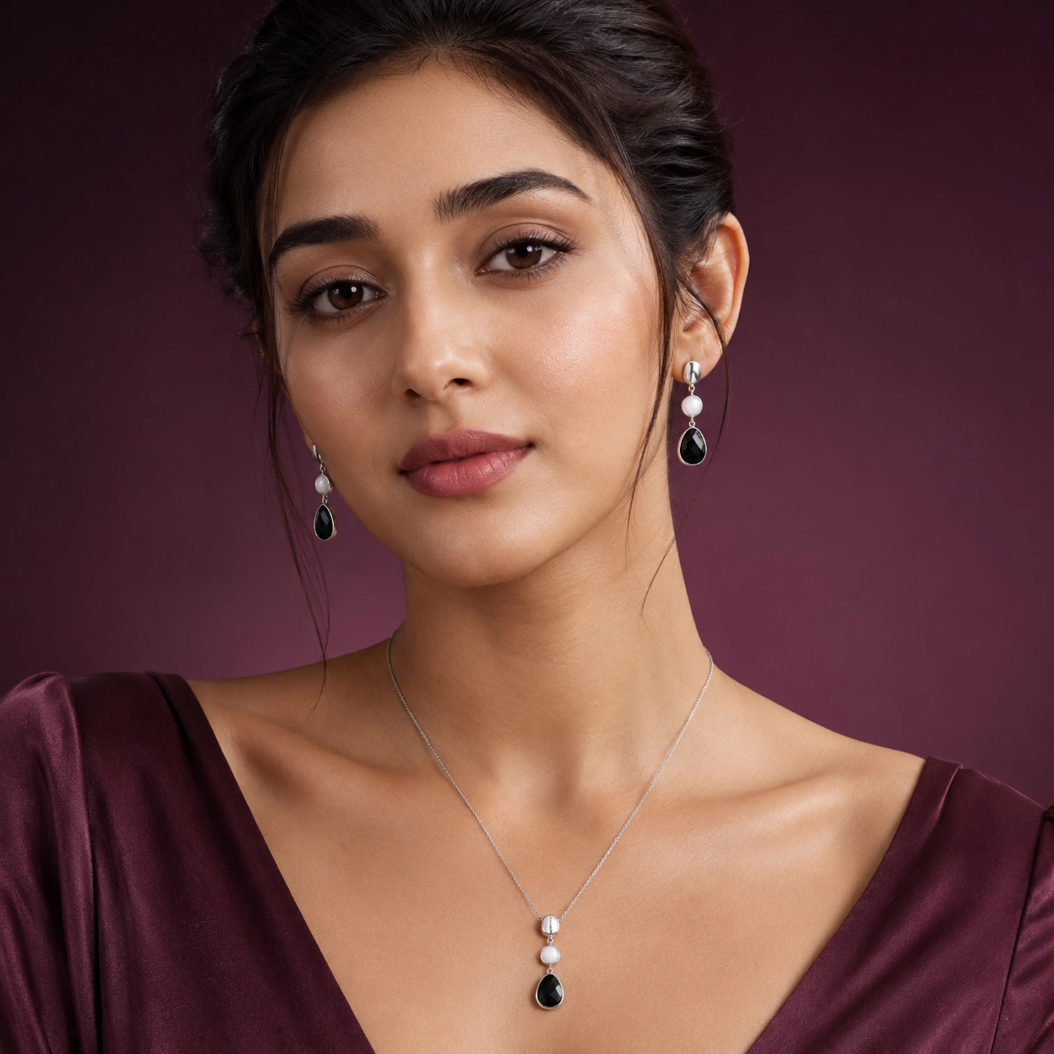 Midnight Pearl Drop Necklace & Earrings Combo - Image 2