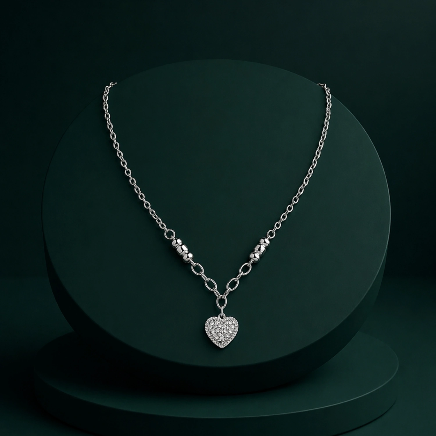 Crystal Heart Charm Silver Necklace