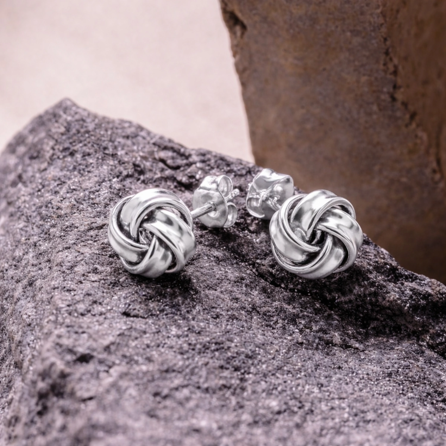 Silver Love Knot Stud Earrings