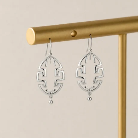 Silver Geometric Maze Drop Earrings
