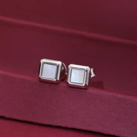 Luna Square Silver Stud Earrings