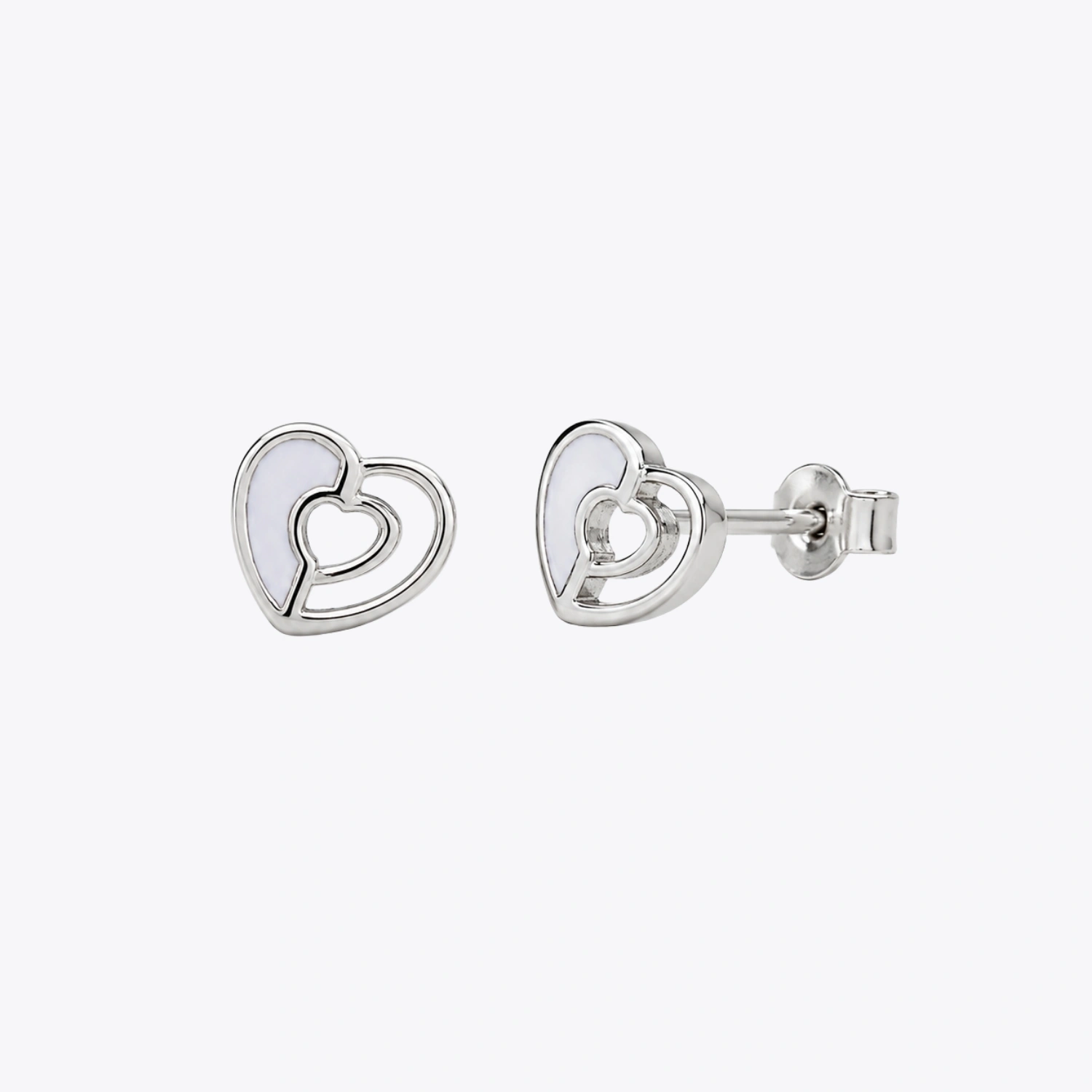 Silver Mother of Pearl Heart Stud Earrings - Image 3